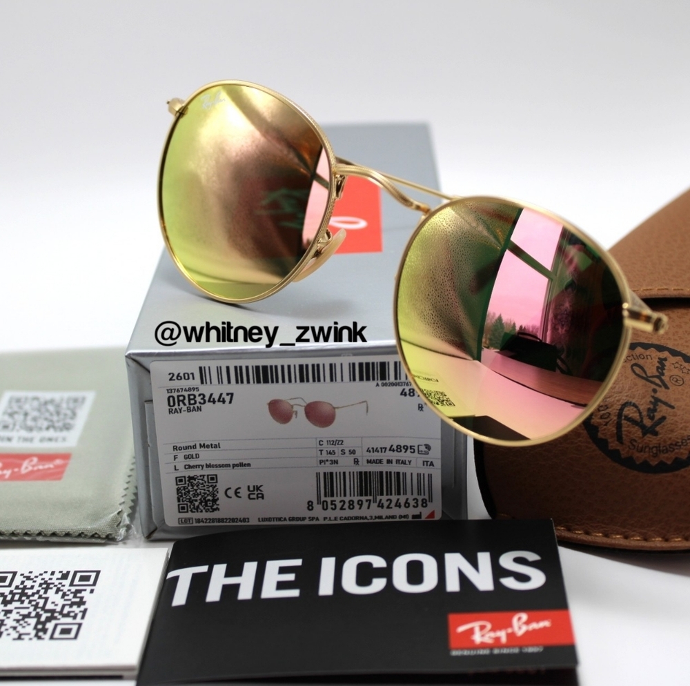 Model Display Ray-Ban Round Metal Pink Mirror RB3447 50 - Picture 14 of 17